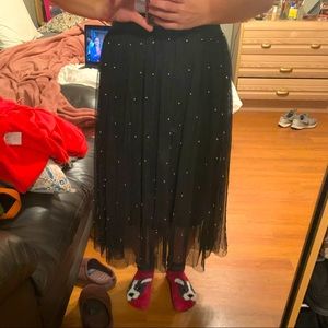 Black Tule Skirt with Silver Pearl Beads